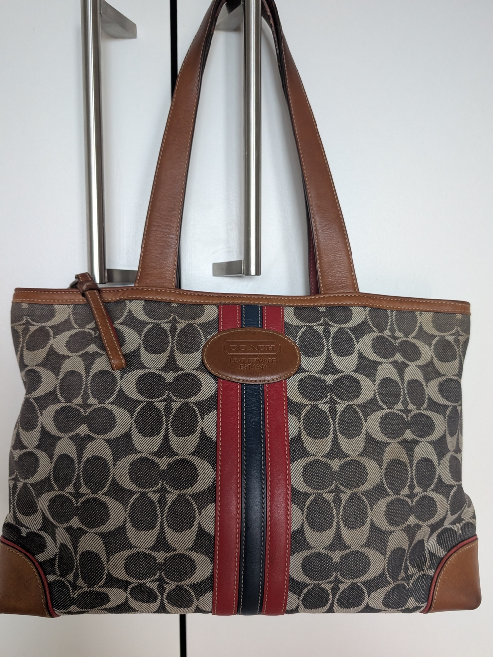 Coach Vintage 7023 Signature Denim Stripe Small Tote Bag